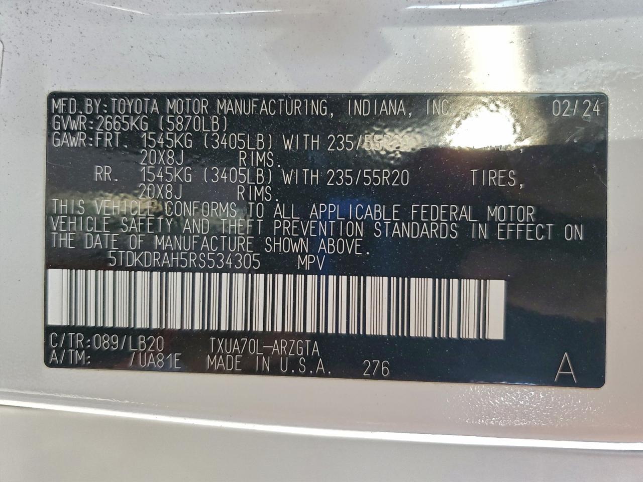 2024 TOYOTA HIGHLANDER LE photo 14
