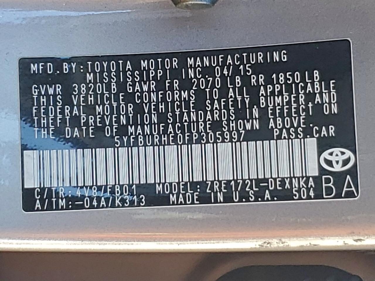 2015 TOYOTA COROLLA L photo 13