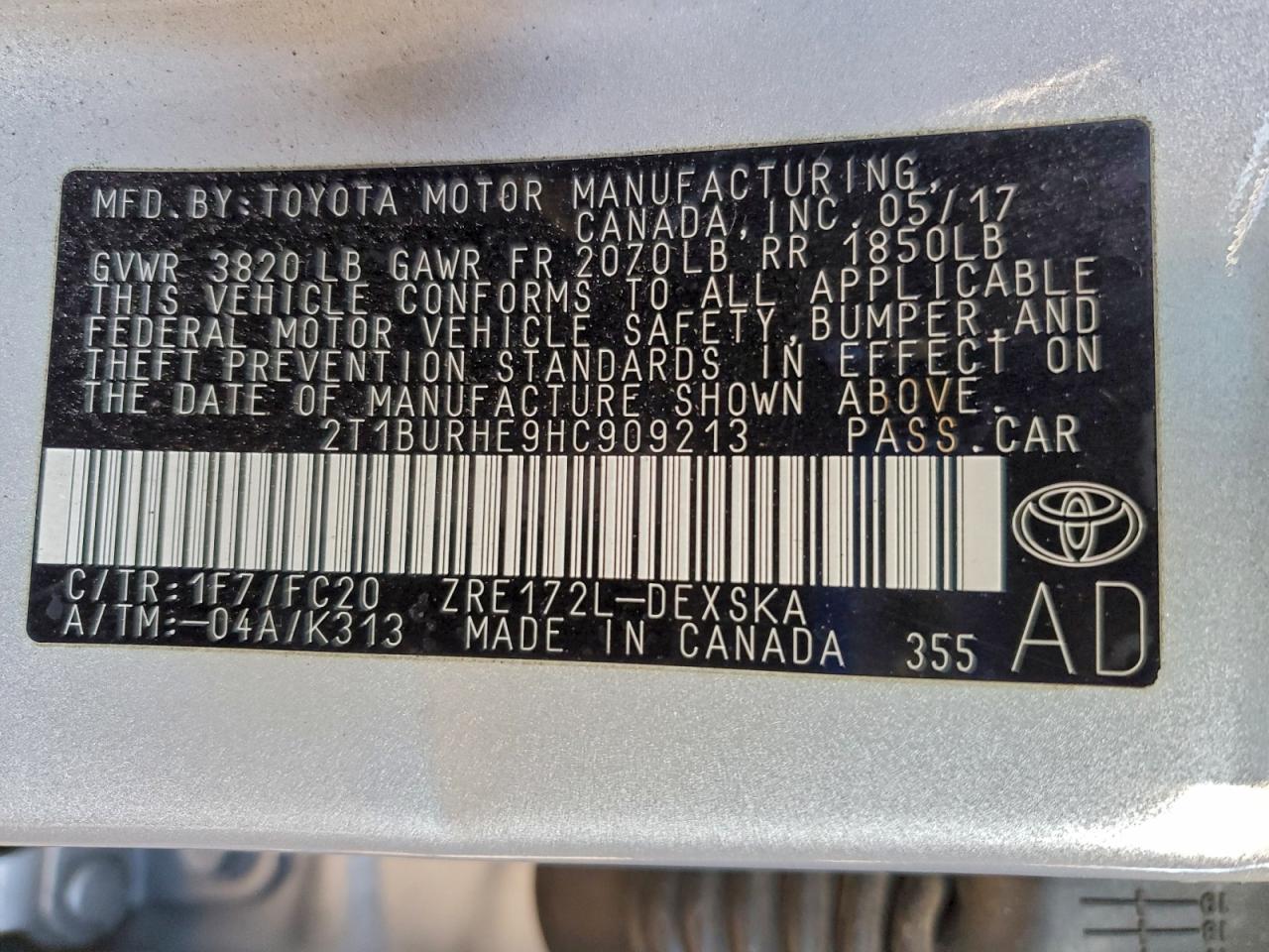 2017 TOYOTA COROLLA L photo 12