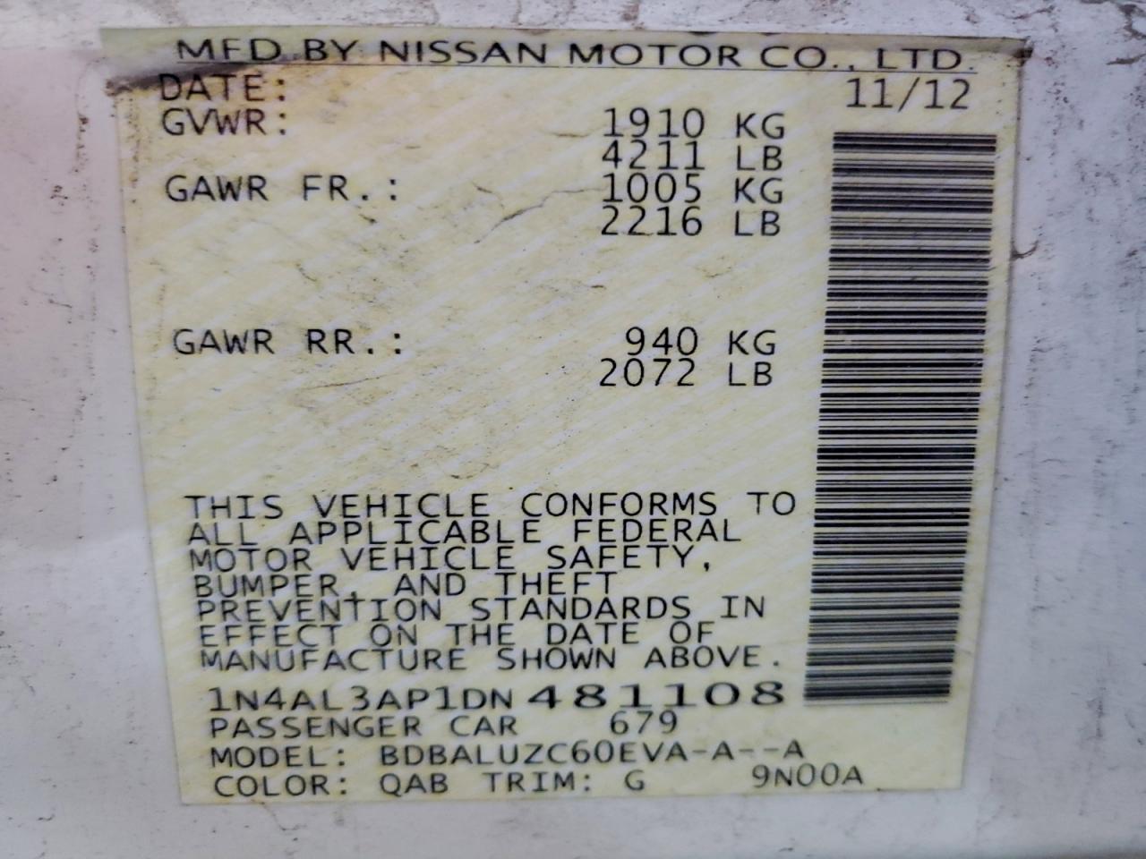 2013 NISSAN ALTIMA 2.5 photo 12