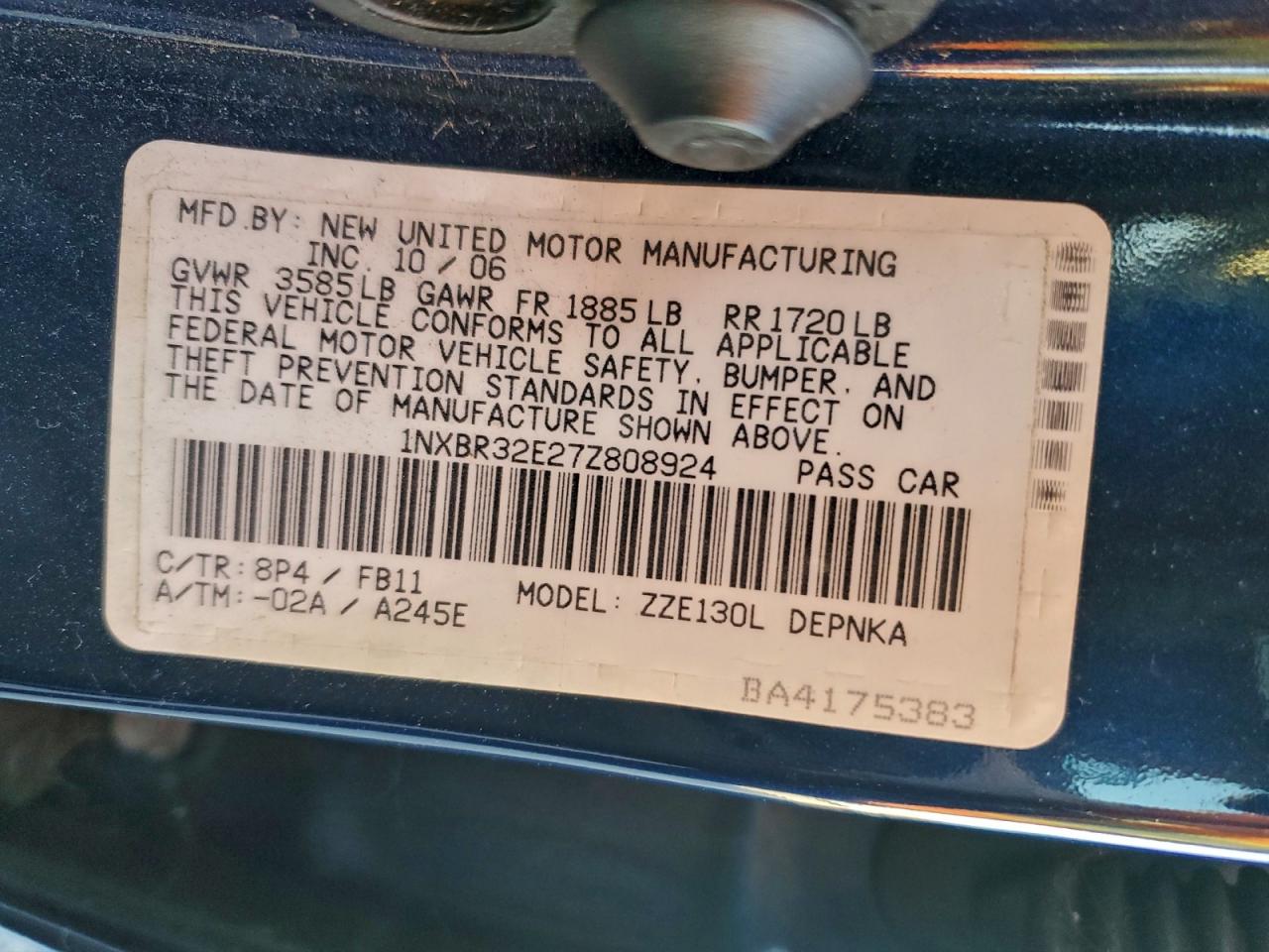 2007 TOYOTA COROLLA CE photo 12