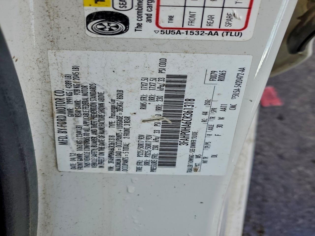 2012 FORD FUSION SE photo 12