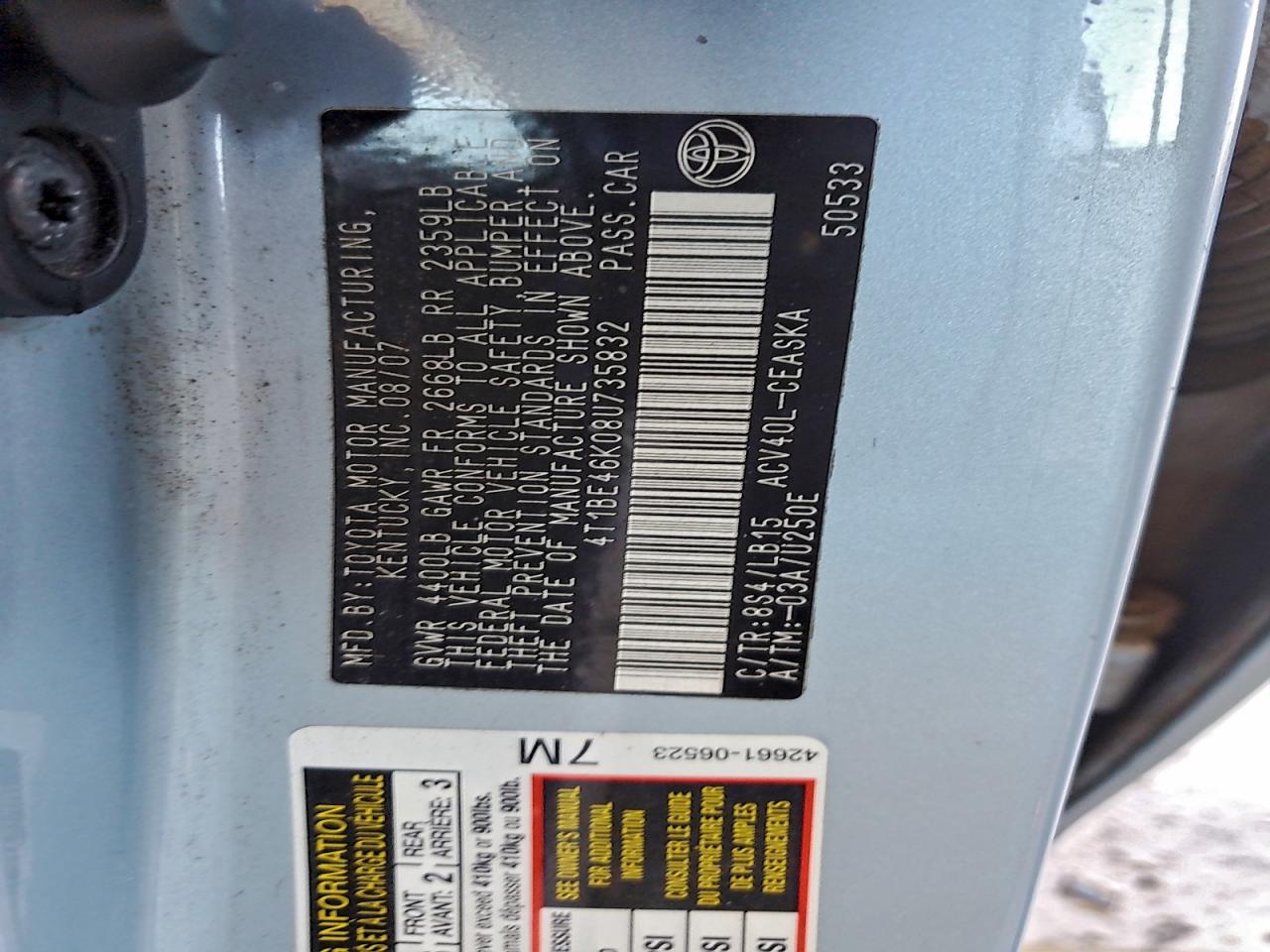 2008 TOYOTA CAMRY CE photo 12