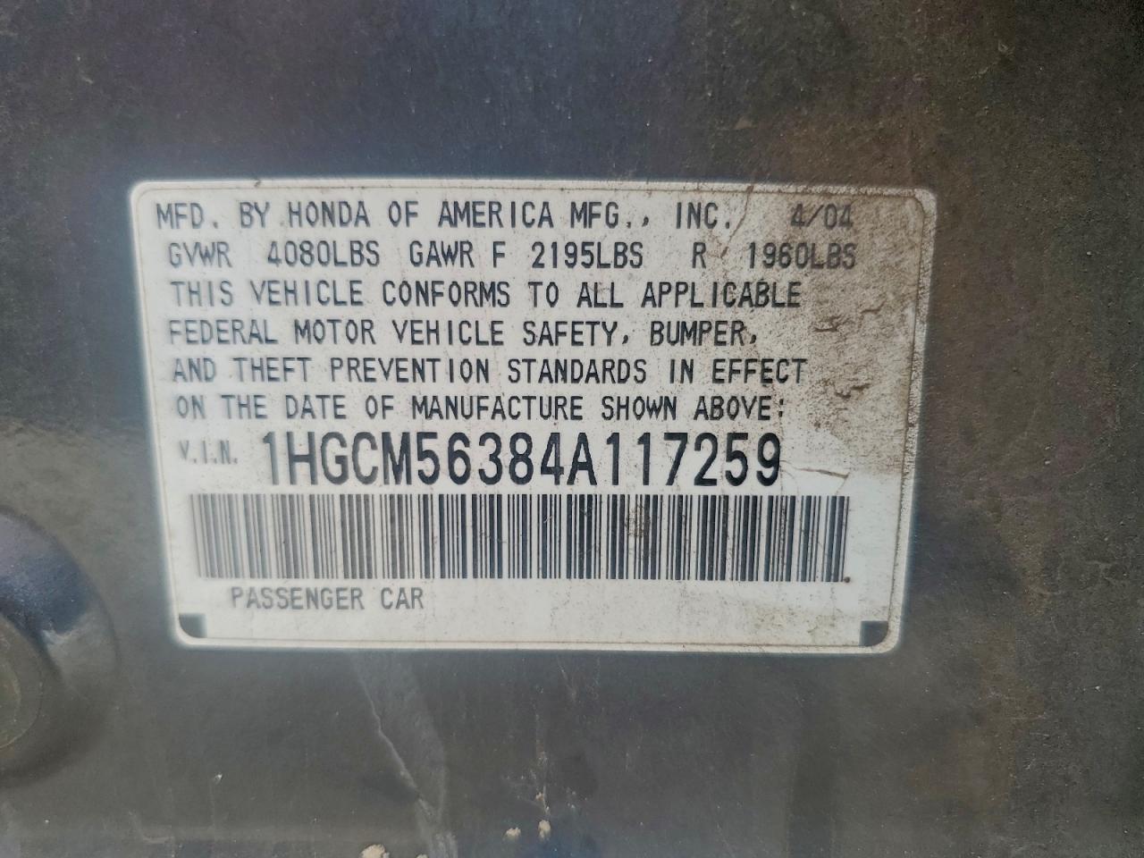2004 HONDA ACCORD LX photo 12