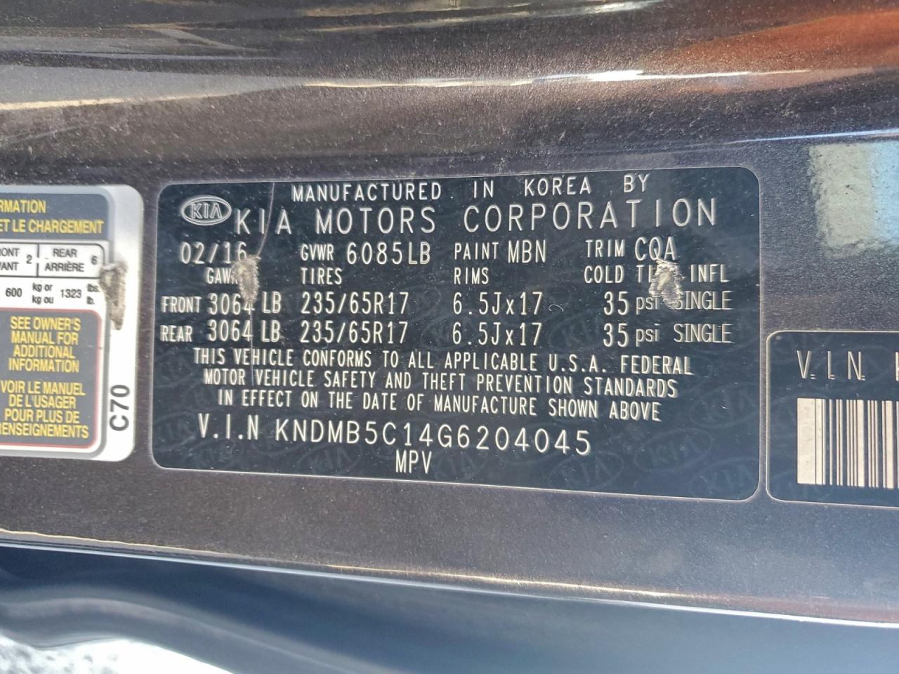 2016 KIA SEDONA LX photo 13