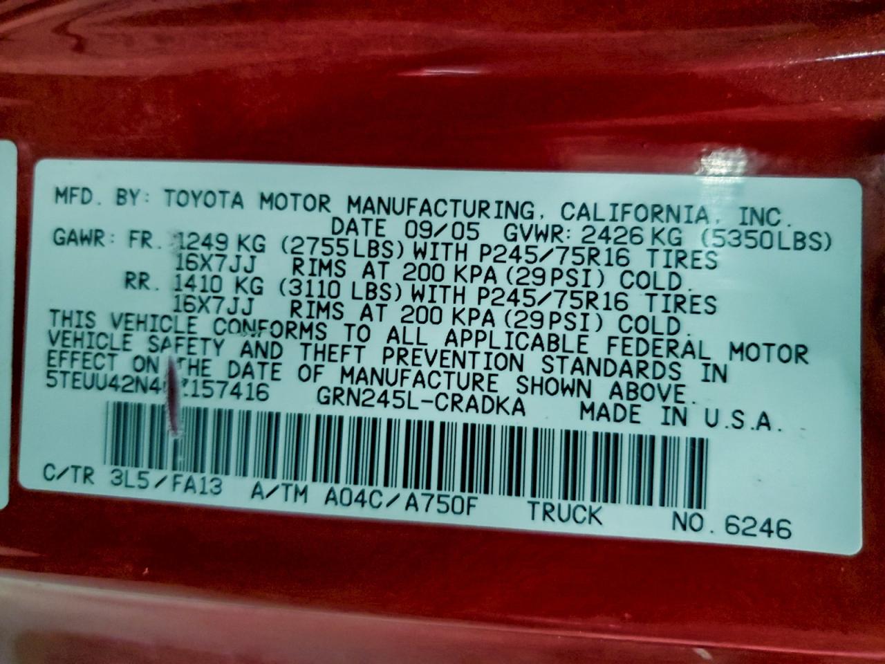 2006 TOYOTA TACOMA ACCESS CAB photo 13