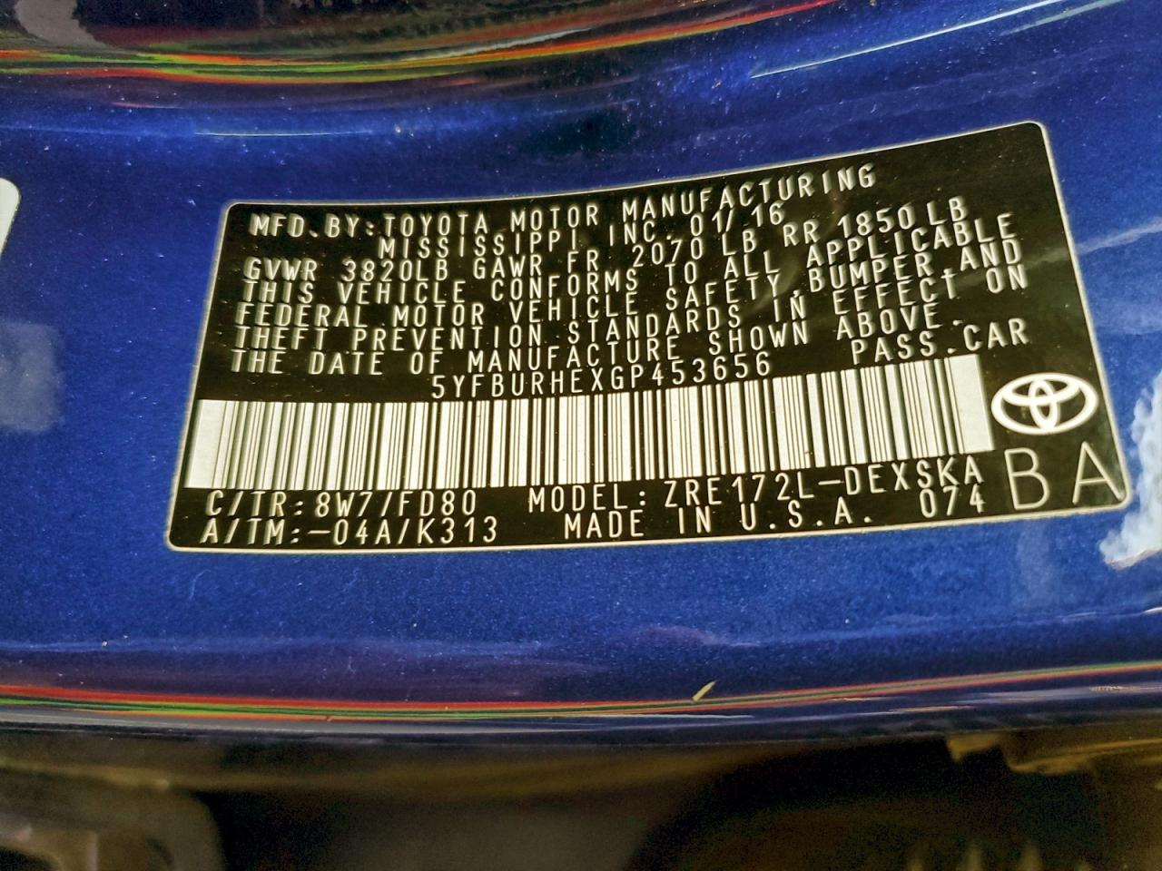 2016 TOYOTA COROLLA L photo 13