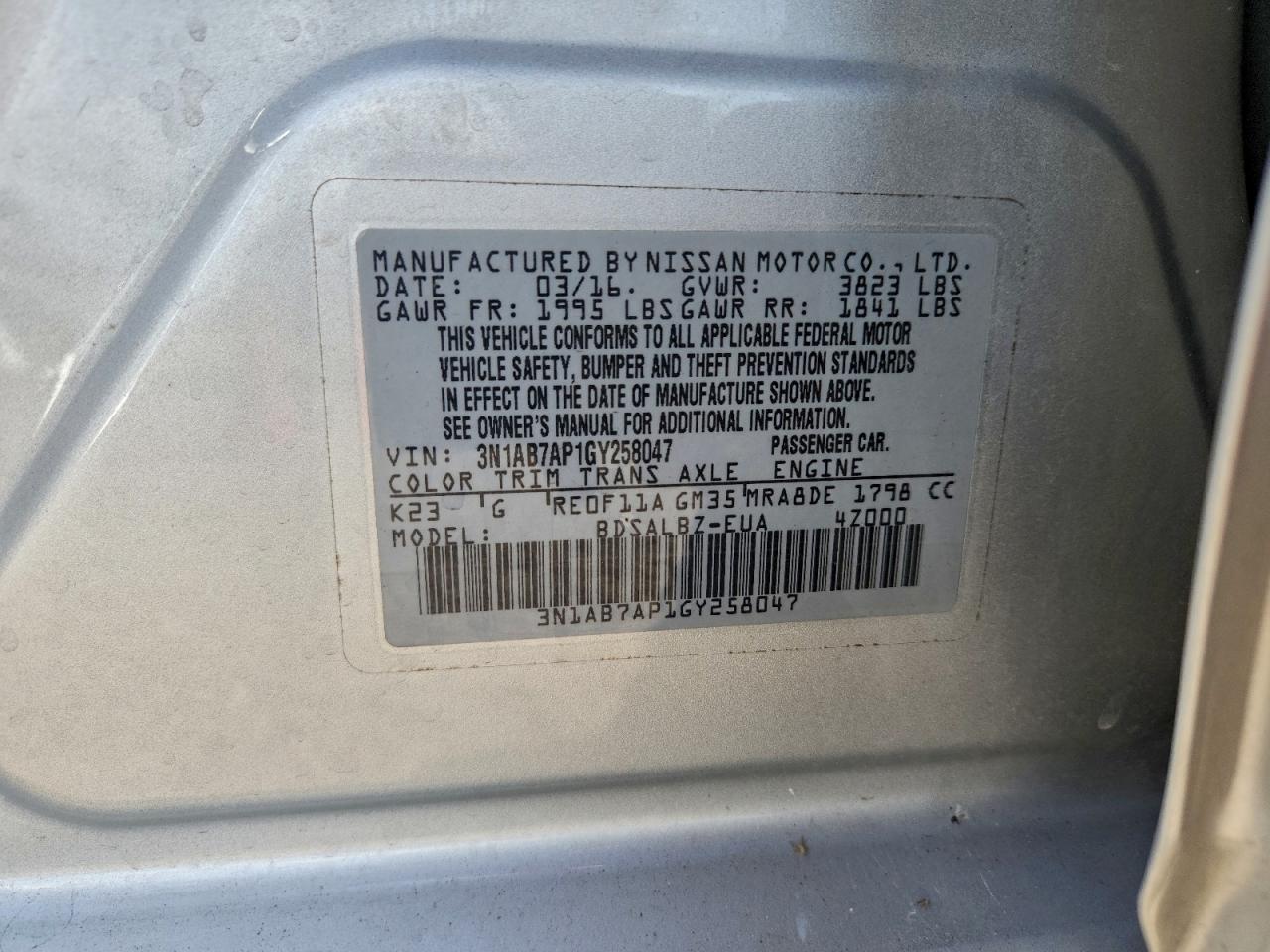 2016 NISSAN SENTRA S photo 12