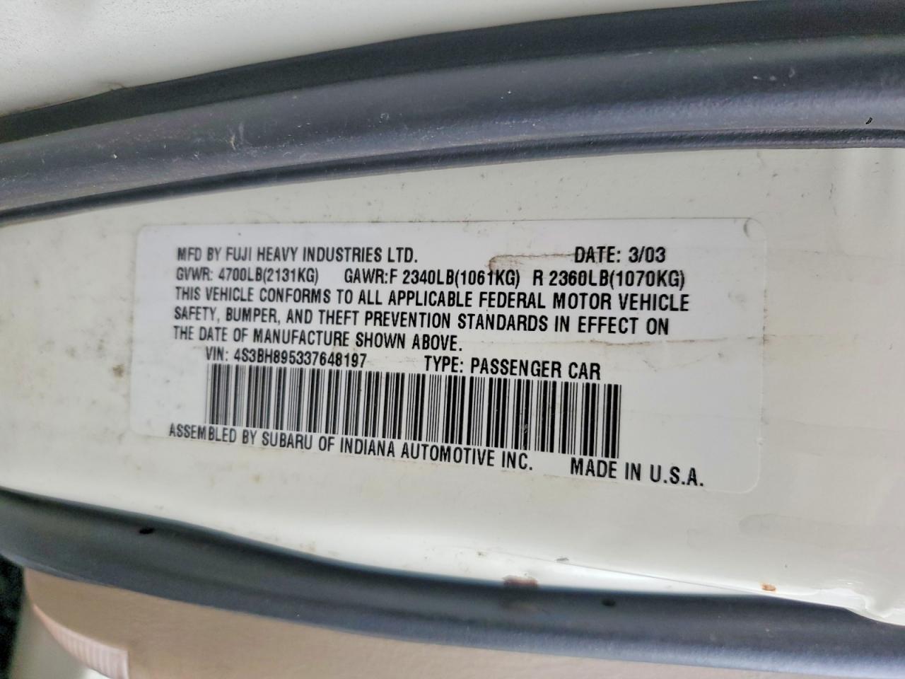 2003 SUBARU LEGACY OUTBACK H6 3.0 SPECIAL photo 13