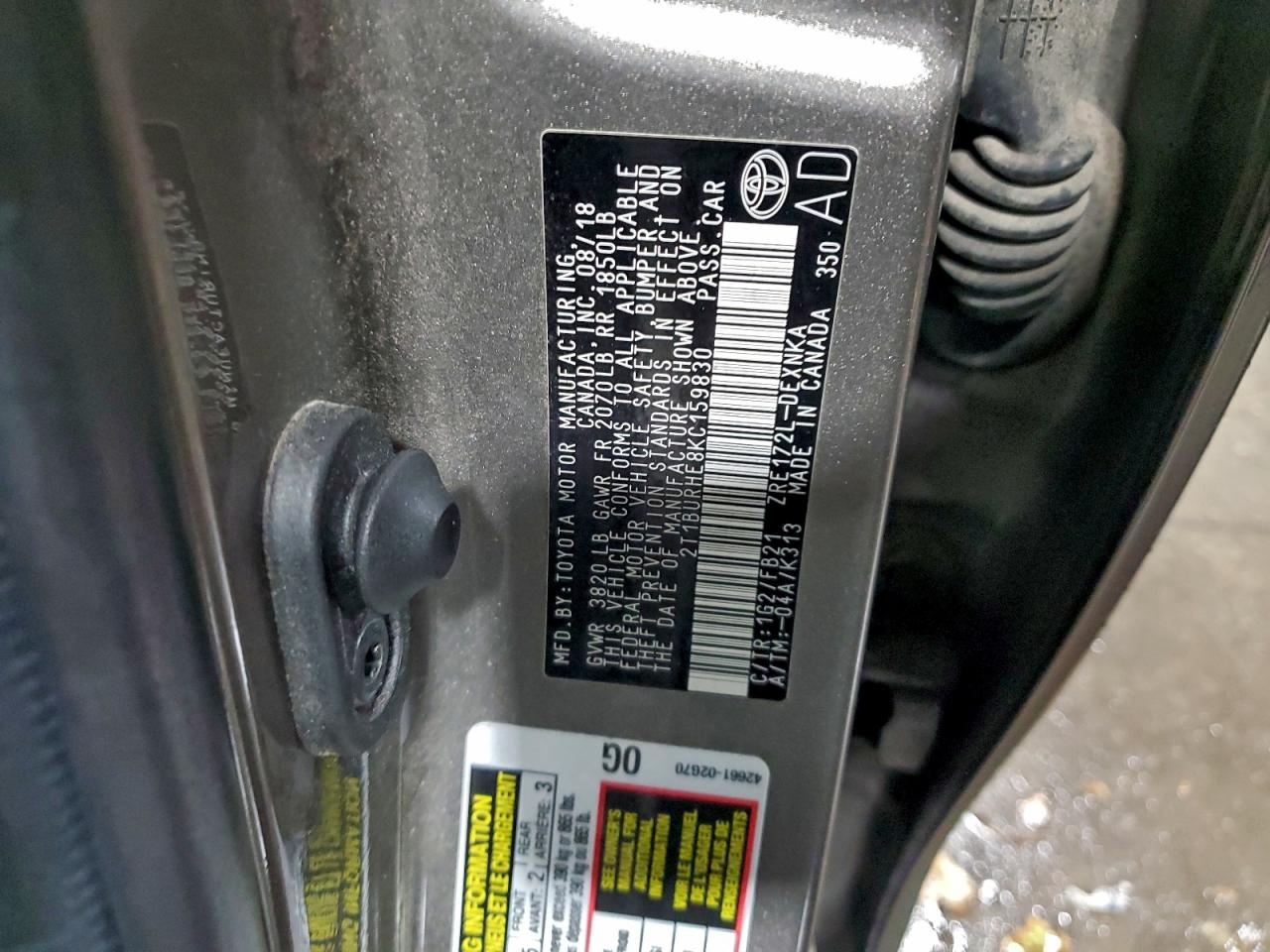 2019 TOYOTA COROLLA L photo 12