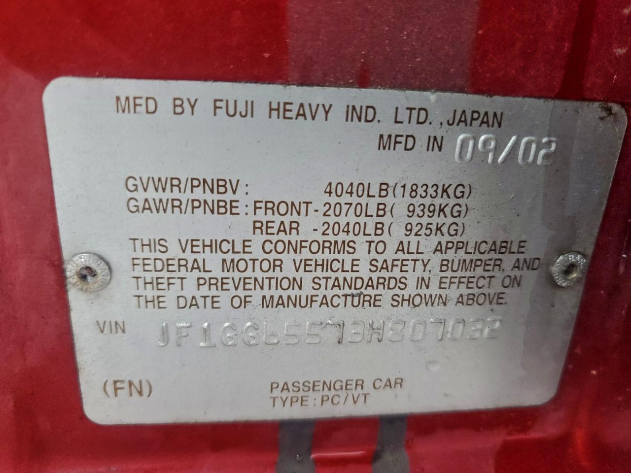 2003 SUBARU IMPREZA TS photo 12