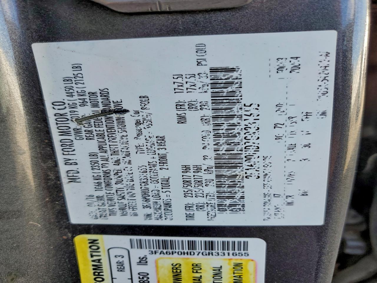 2016 FORD FUSION SE photo 12