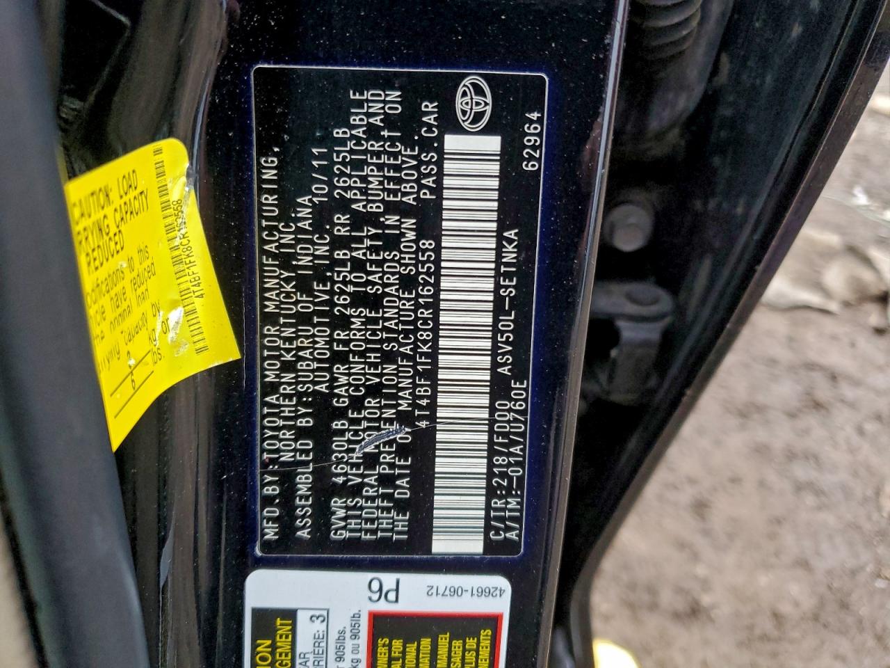 2012 TOYOTA CAMRY BASE photo 12