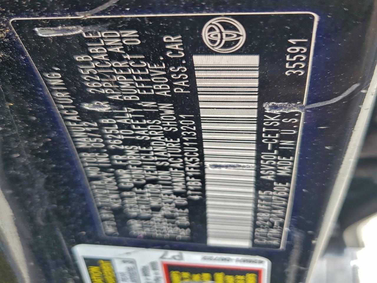 2012 TOYOTA CAMRY BASE photo 12