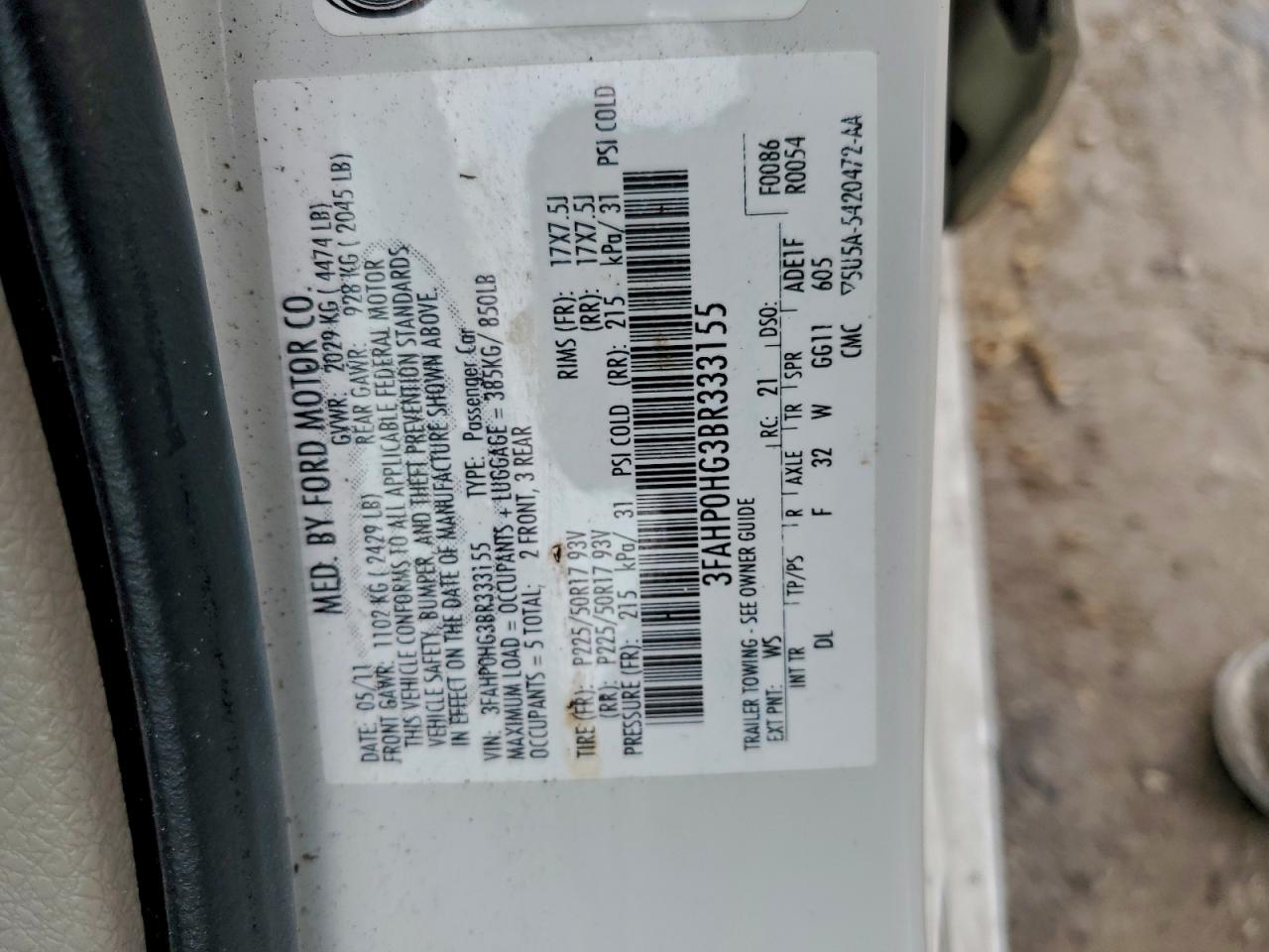 2011 FORD FUSION SE photo 12