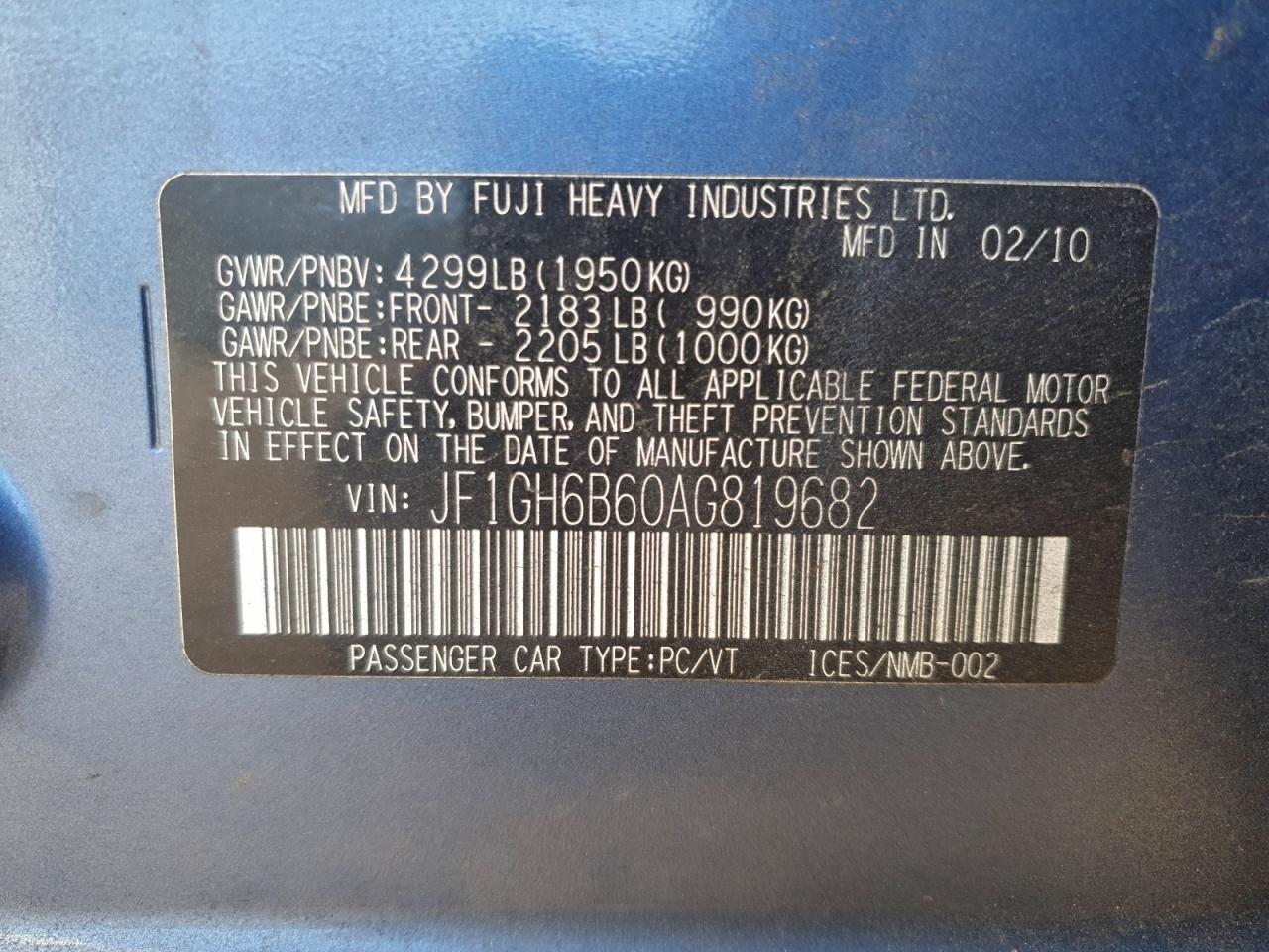 2010 SUBARU IMPREZA 2.5I PREMIUM photo 12