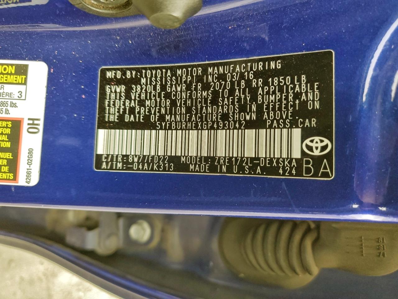 2016 TOYOTA COROLLA L photo 12