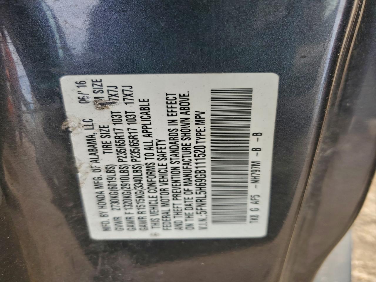 2016 HONDA ODYSSEY EXL photo 13