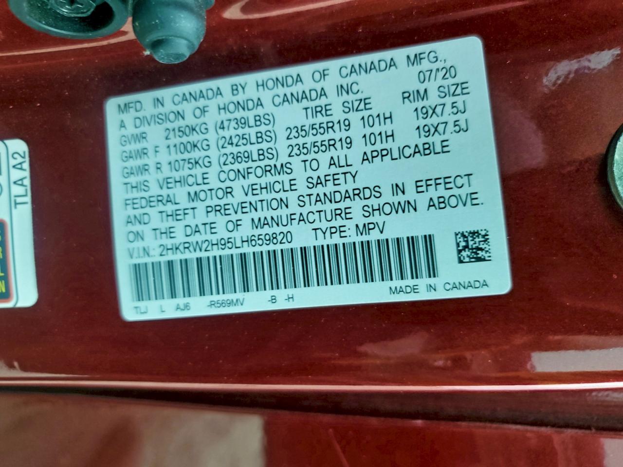 2020 HONDA CR-V TOURING photo 14