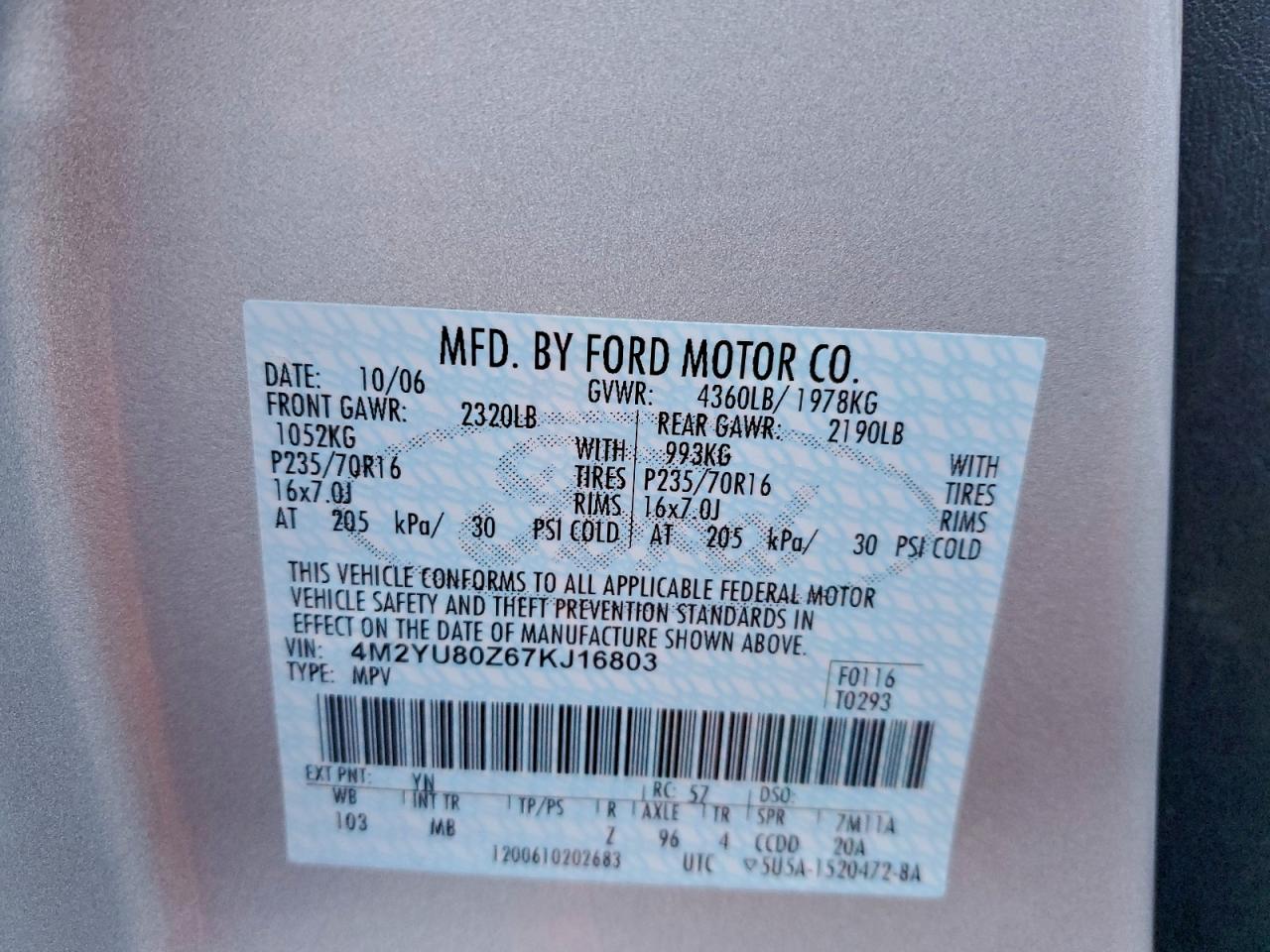 2007 MERCURY MARINER CONVENIENCE photo 14