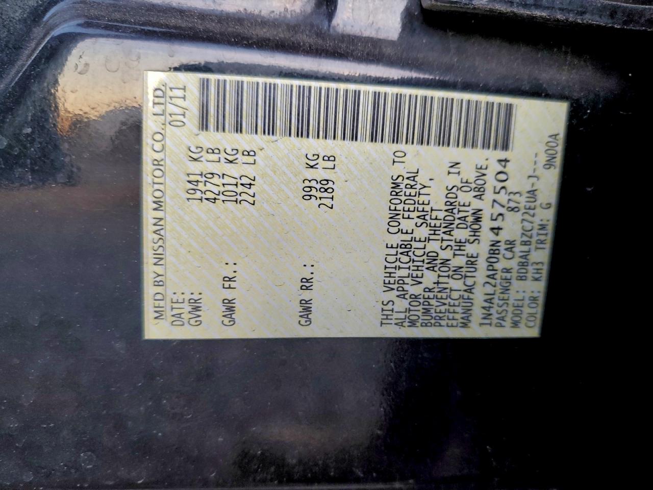2011 NISSAN ALTIMA BASE photo 12