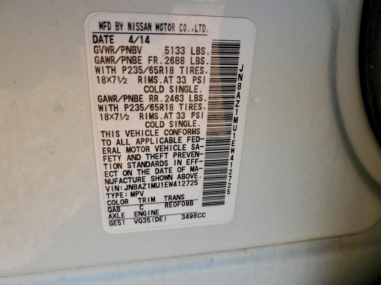 2014 NISSAN MURANO S photo 13