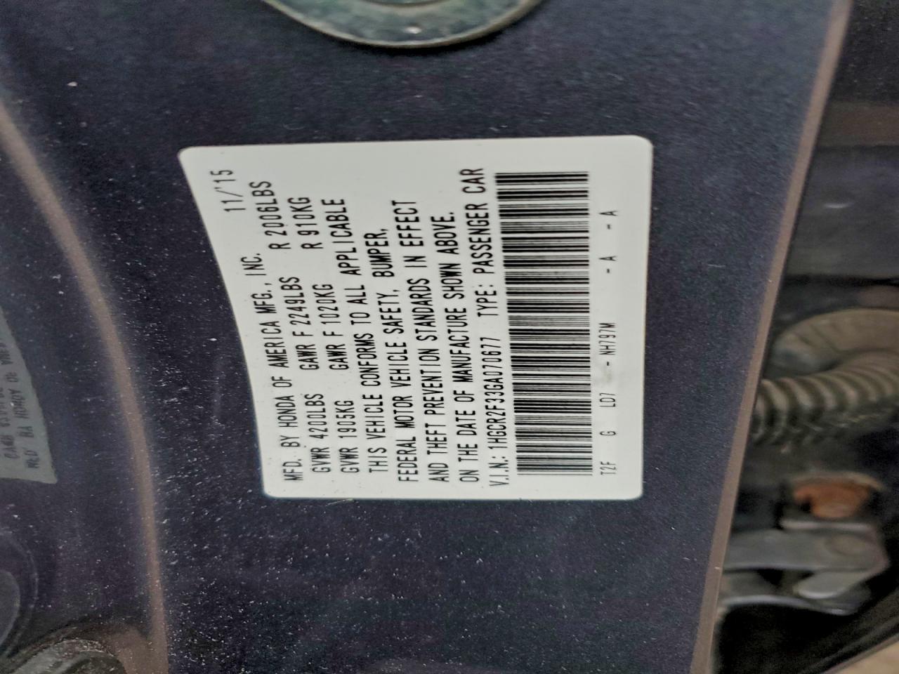 2016 HONDA ACCORD LX photo 12