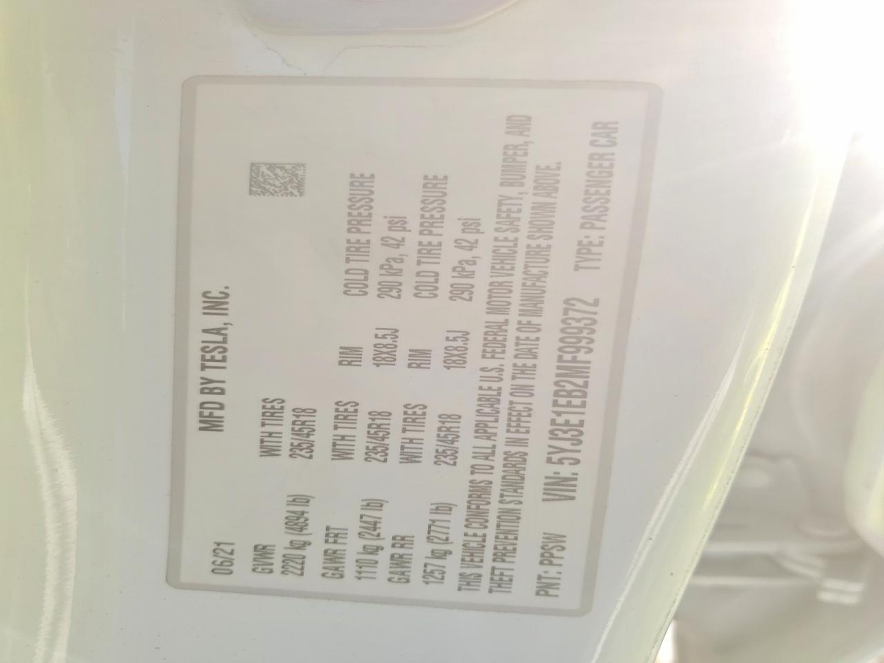 2021 TESLA MODEL 3 photo 25