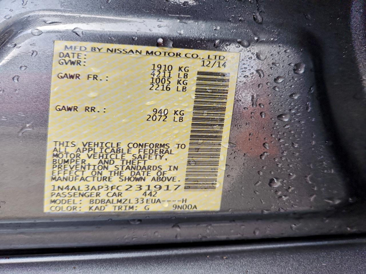 2015 NISSAN ALTIMA 2.5 photo 13