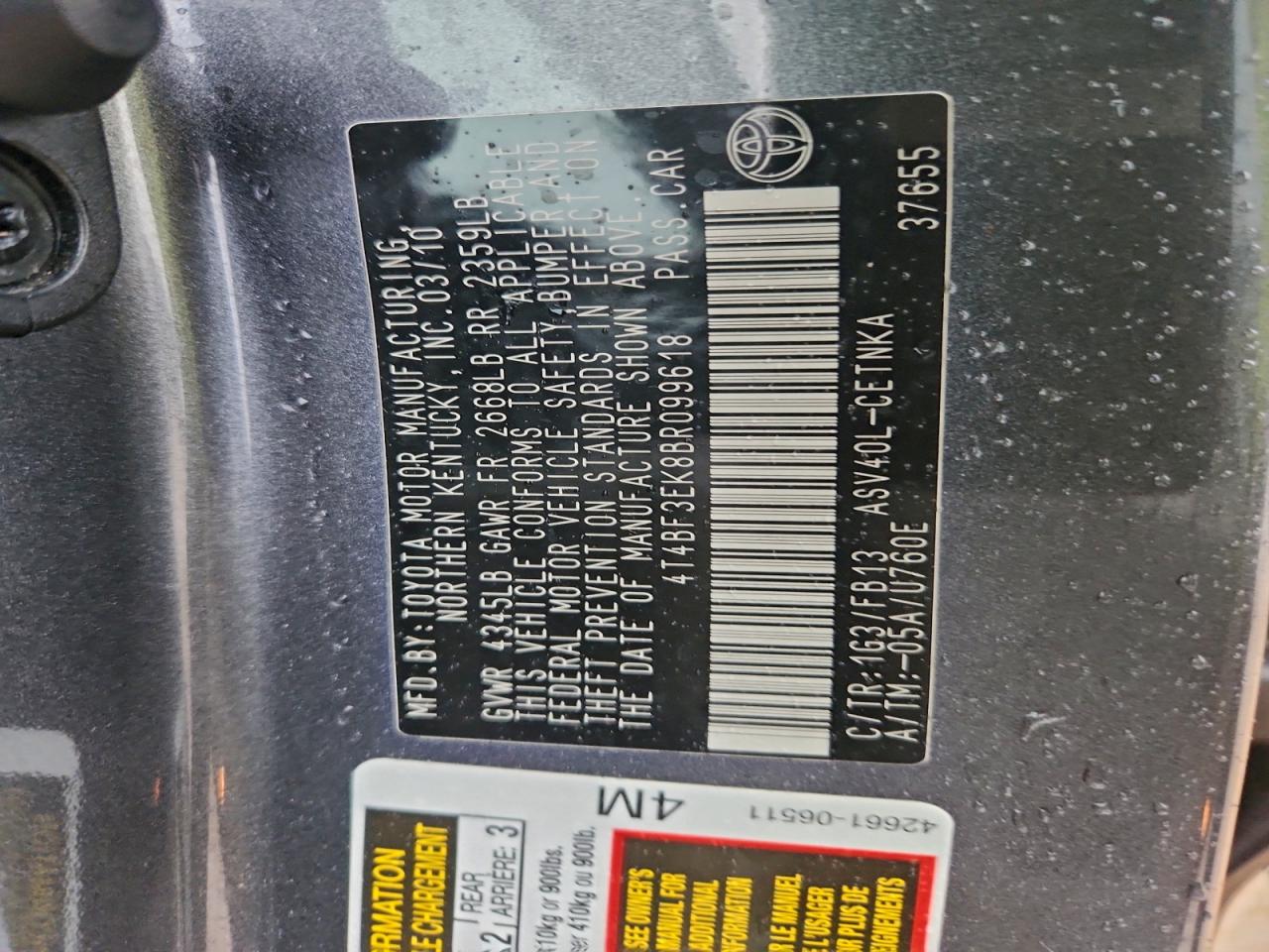 2011 TOYOTA CAMRY BASE photo 12
