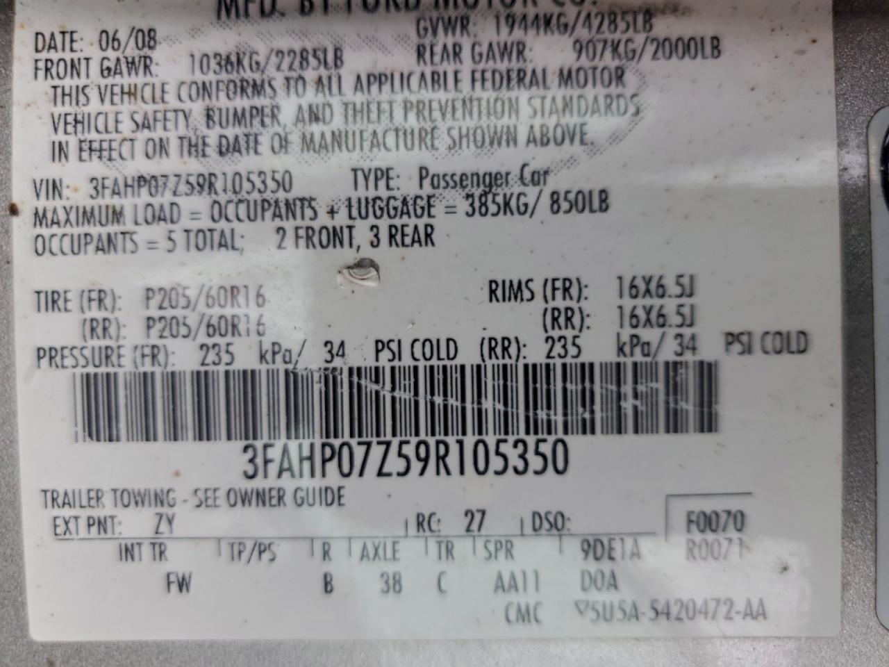 2009 FORD FUSION SE photo 12