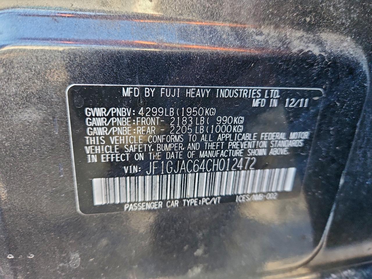 2012 SUBARU IMPREZA PREMIUM photo 12