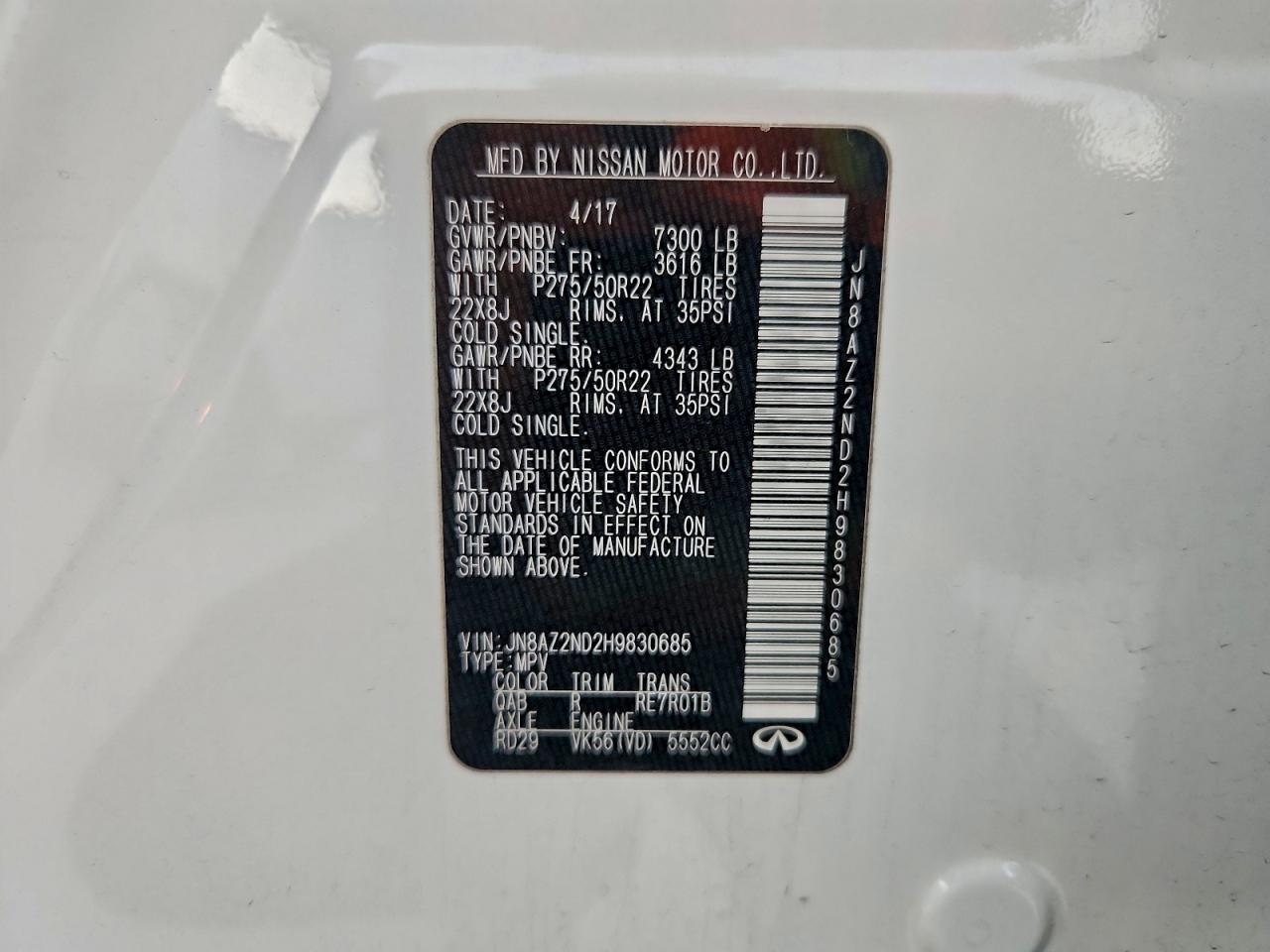 2017 INFINITI QX80 BASE photo 13