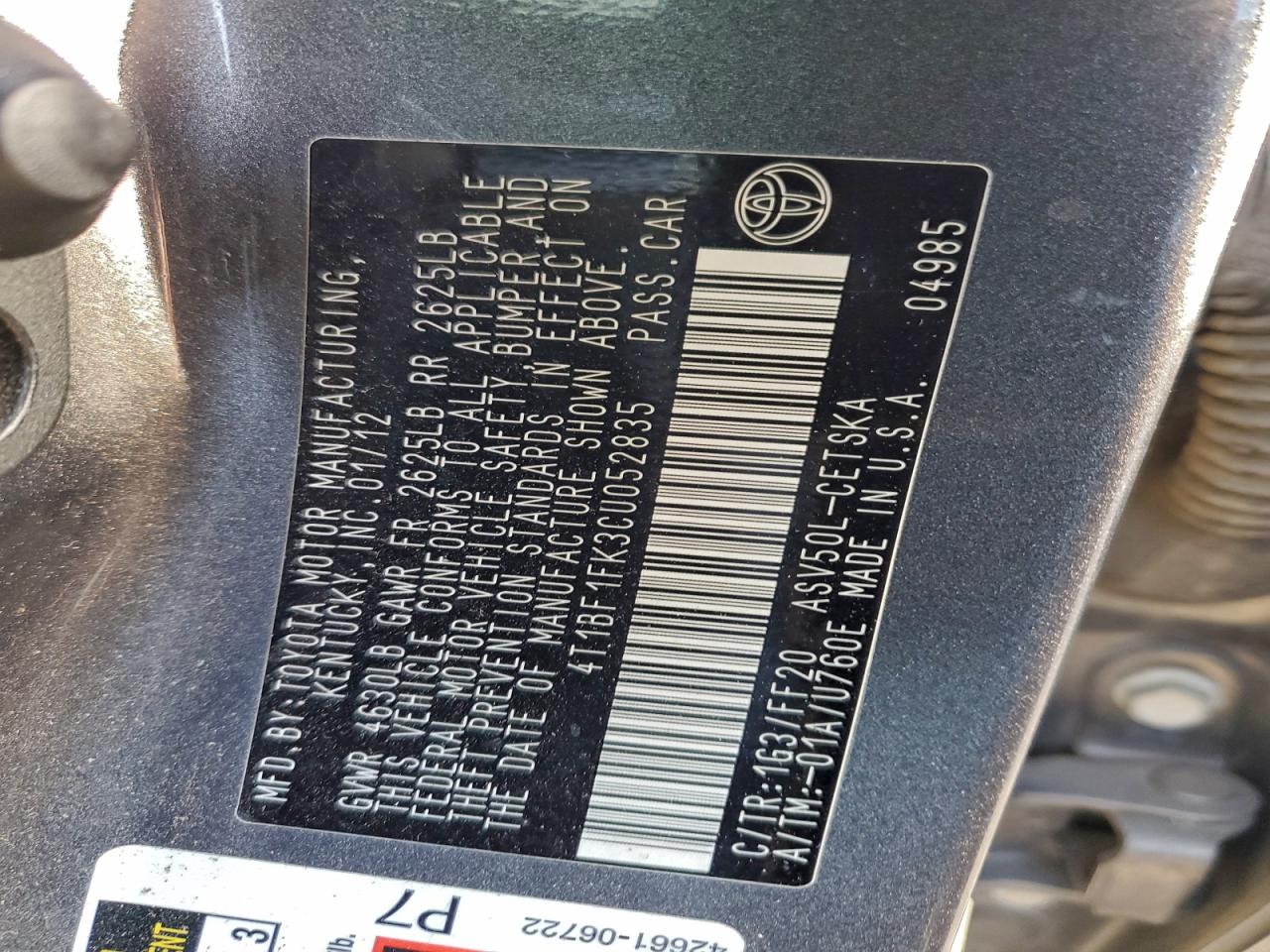 2012 TOYOTA CAMRY BASE photo 13
