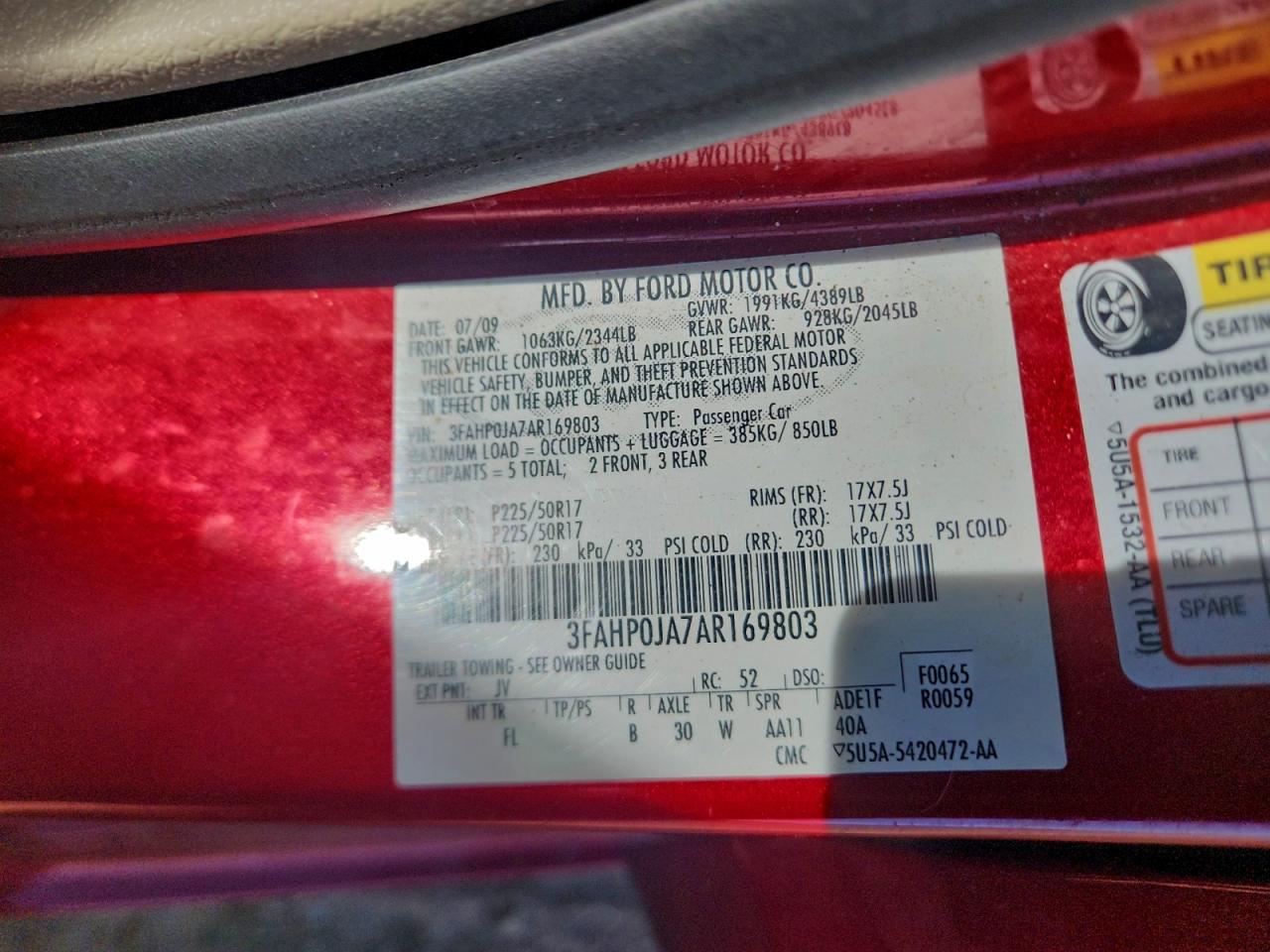 2010 FORD FUSION SEL photo 12