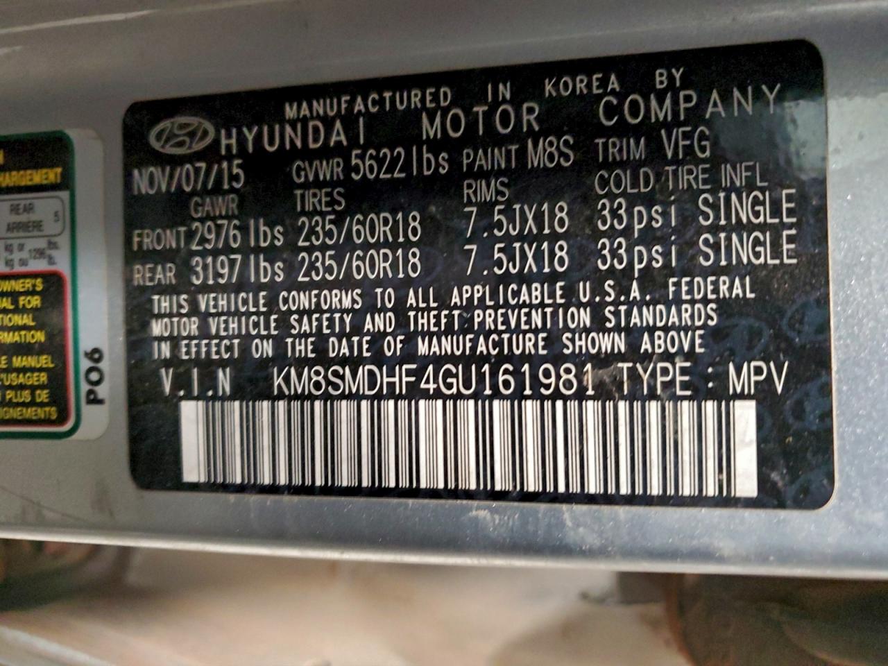 2016 HYUNDAI SANTA FE SE photo 13