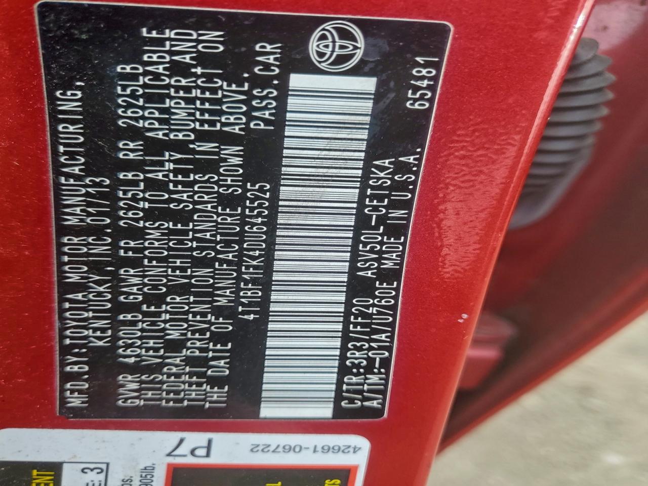 2013 TOYOTA CAMRY SE photo 12