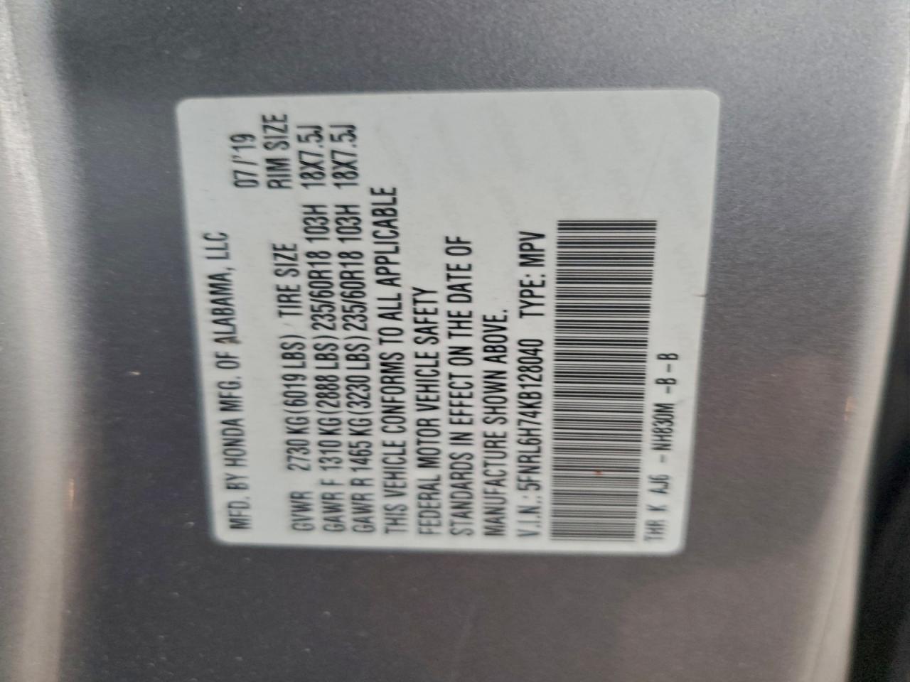 2019 HONDA ODYSSEY EXL photo 13
