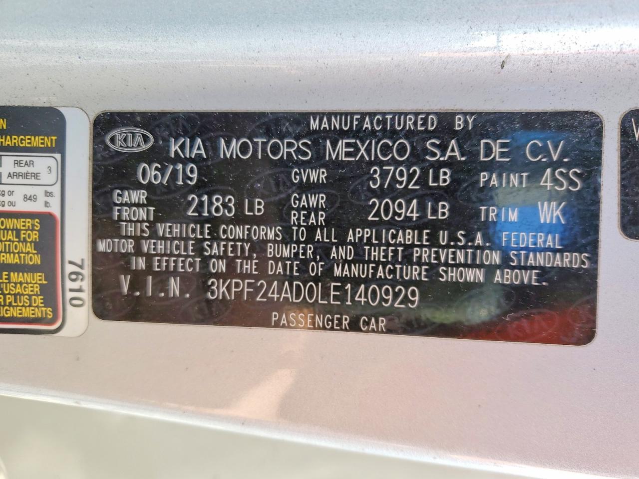 2020 KIA FORTE FE photo 12