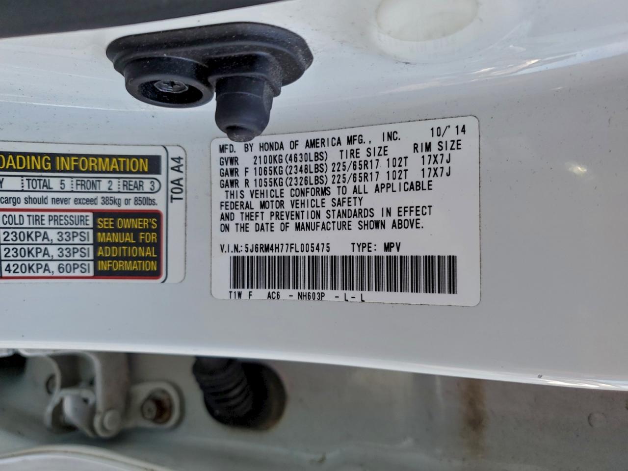 2015 HONDA CR-V EXL photo 12