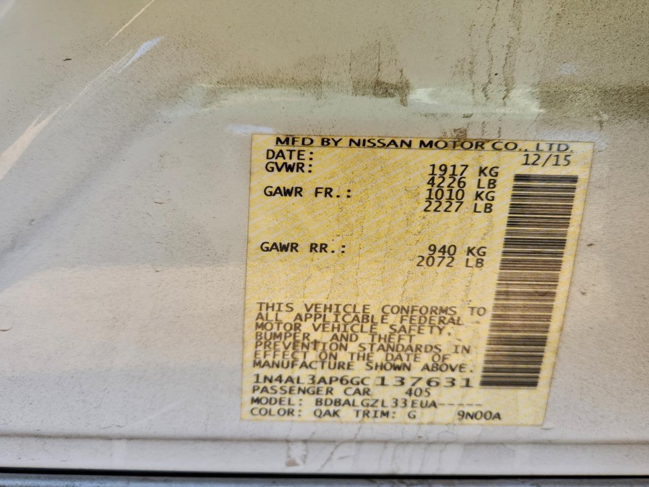 2016 NISSAN ALTIMA 2.5 photo 12