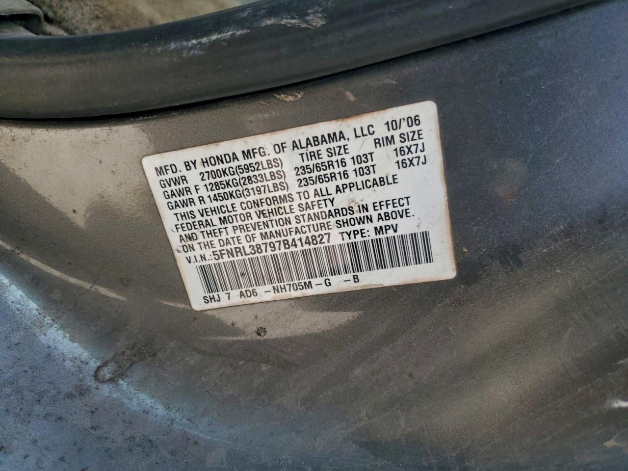 2007 HONDA ODYSSEY EXL photo 13