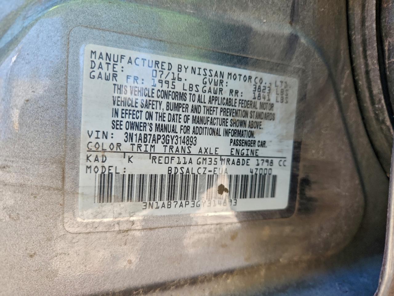 2016 NISSAN SENTRA S photo 13