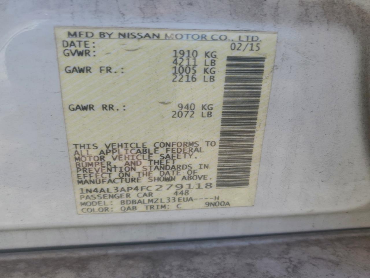 2015 NISSAN ALTIMA 2.5 photo 13
