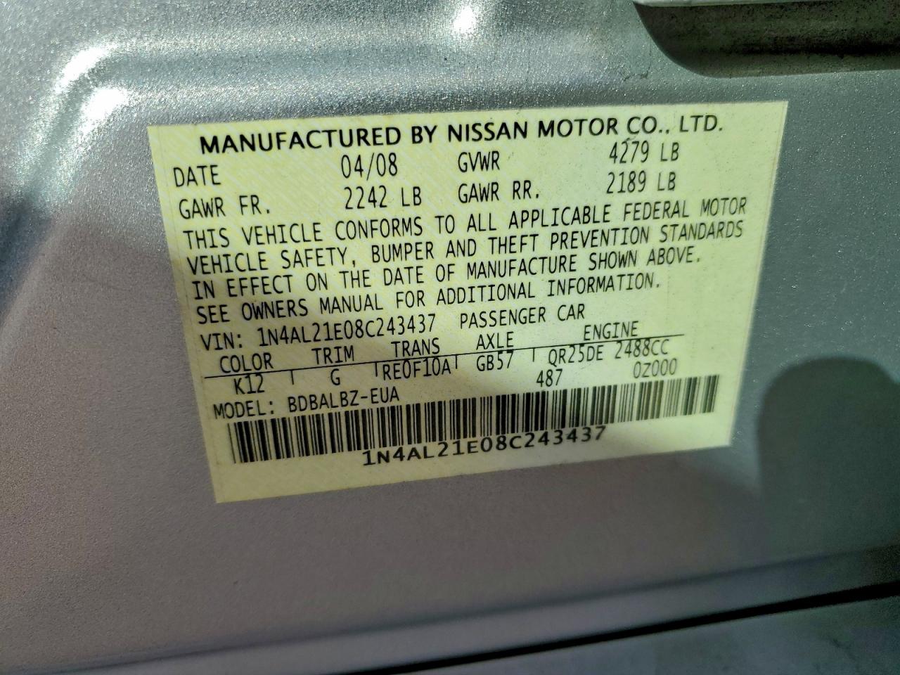 2008 NISSAN ALTIMA 2.5 photo 12