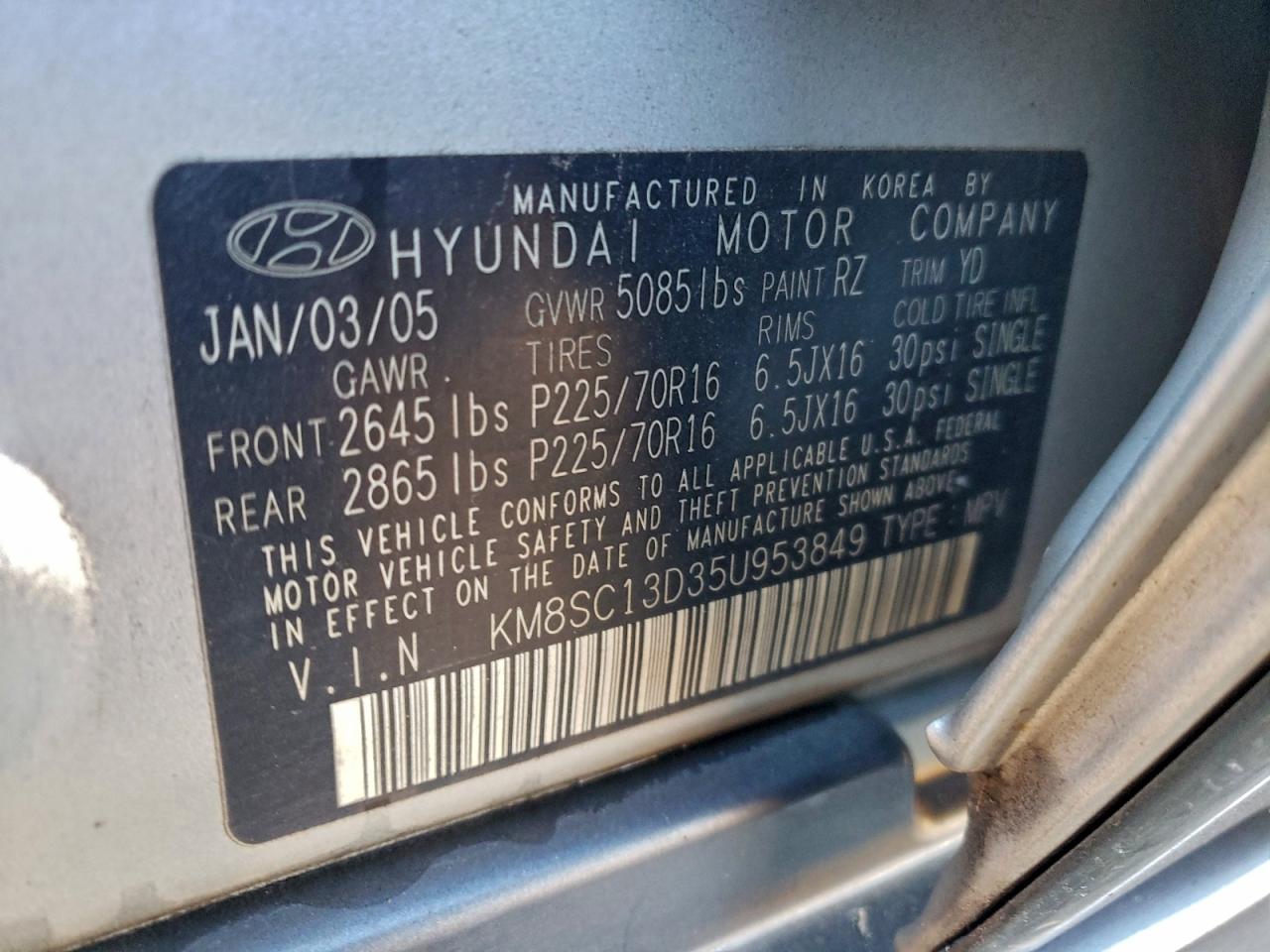 2005 HYUNDAI SANTA FE GLS photo 13