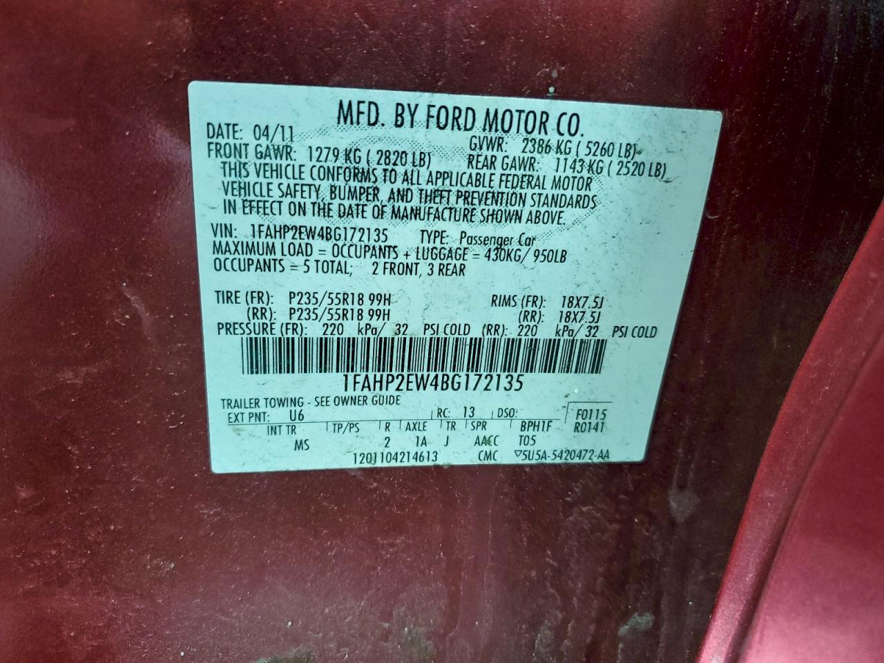2011 FORD TAURUS SEL photo 12