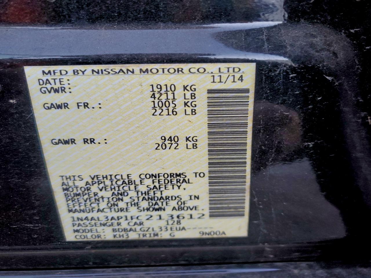 2015 NISSAN ALTIMA 2.5 photo 12