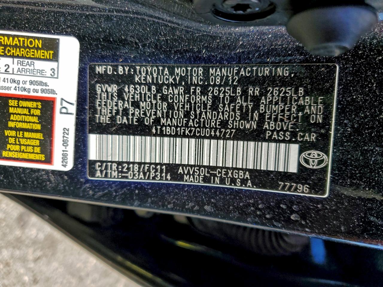 2012 TOYOTA CAMRY HYBRID photo 12