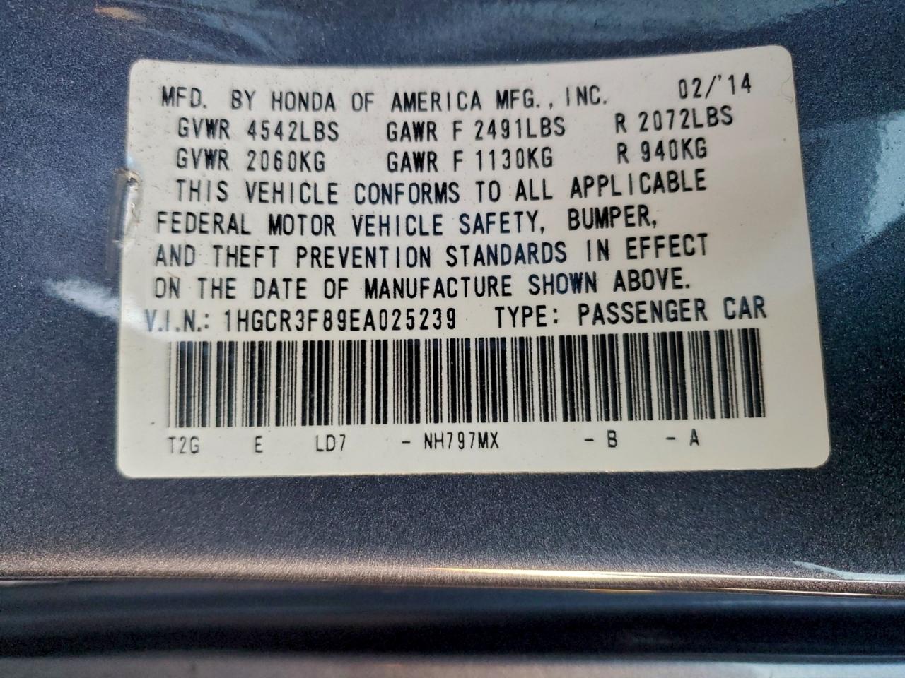 2014 HONDA ACCORD EXL photo 12